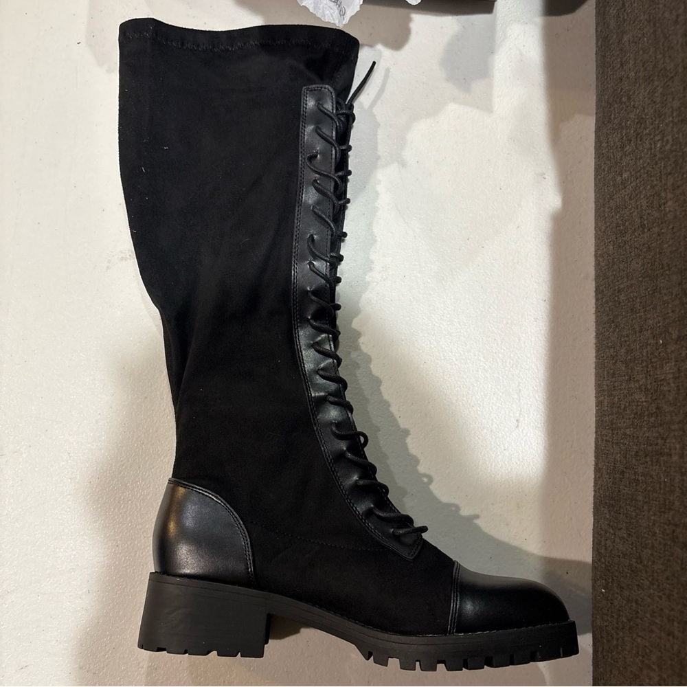 Black Knee-High Lace-Up Boots